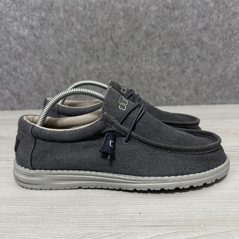 Hey Dude Wally Chambray Dark Gray Mens Shoes Slip On Size 9